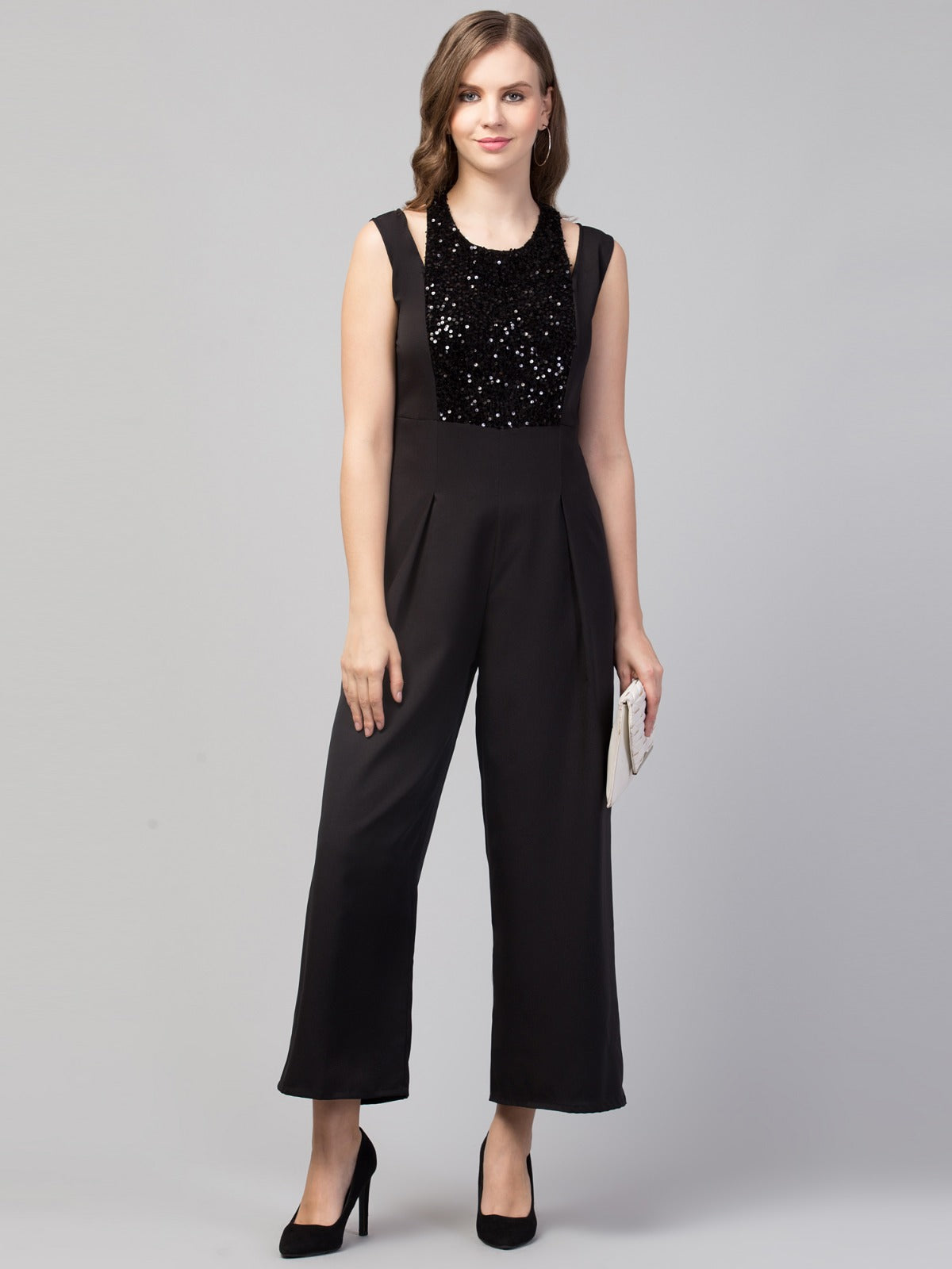 Women Girls Sequined Style Sleeveless Solid Jumpsuit