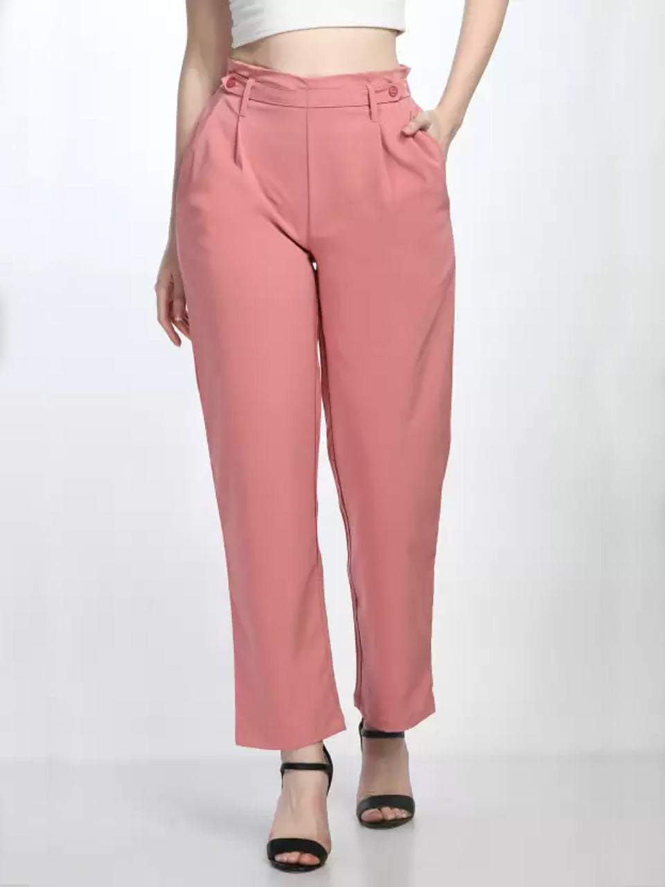 Women Regular Fit Pink Trousers